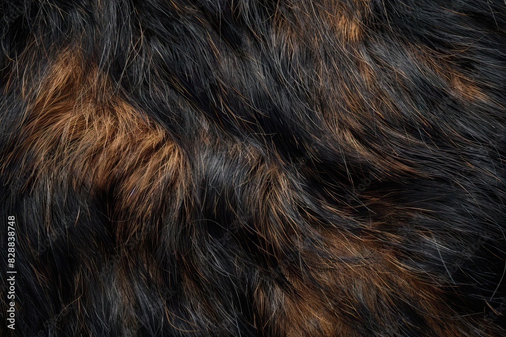 Naklejka premium Black and brown goat fur texture. Close up goatling hair selective focus