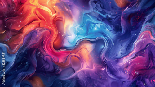 A colorful swirl of paint with a blue and red section