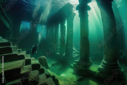the underwater ruins of the ancient city of caesarea, greece photo