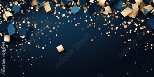 golden blank frame background with confetti glitter and sparkles with space for design product or text photo