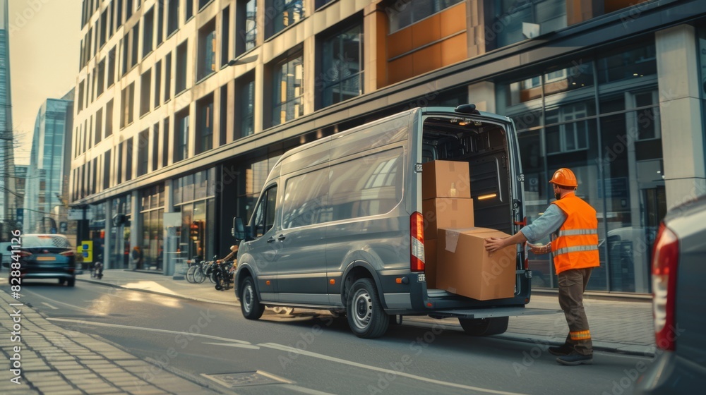 The delivery van in city