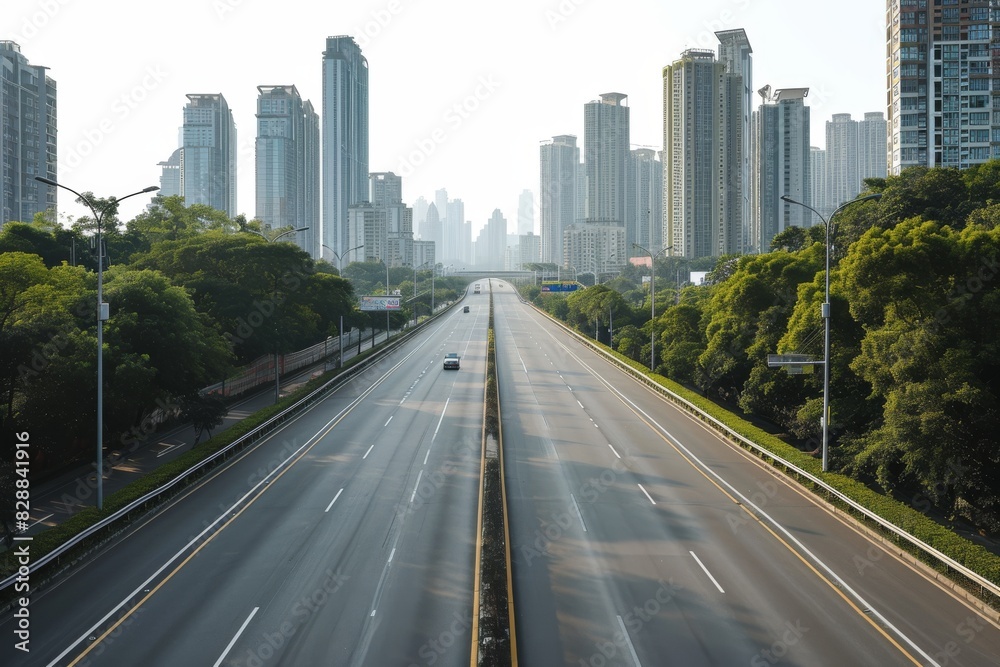 Empty highways and urban skylines, A photo of Empty asphalt road and modern city, AI generated