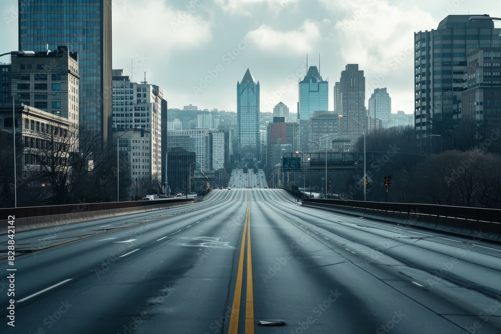 Empty highways and urban skylines, A photo of Empty asphalt road and modern city, AI generated Empty highways and urban skylines, A photo of Empty asphalt road and modern city, AI generated