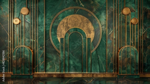 Elegant Art Deco Green and Gold Interior
