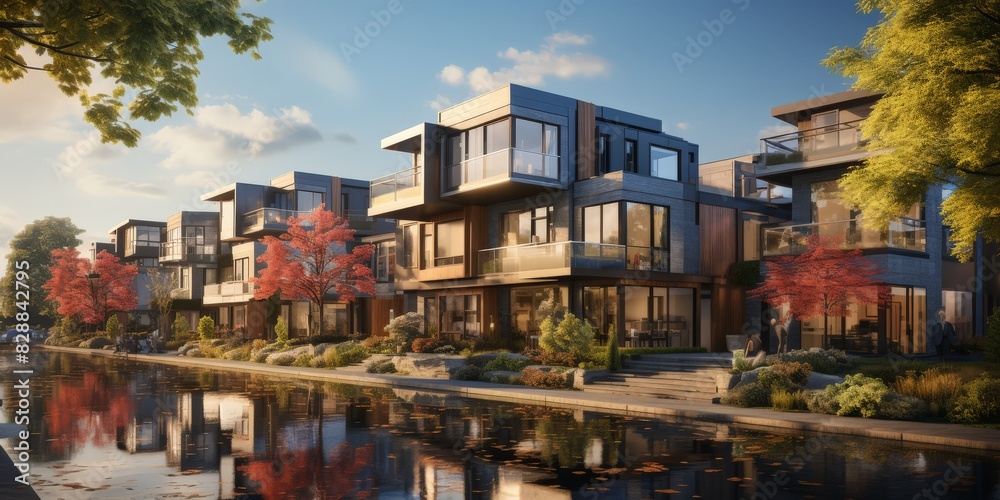 Modern Building with Apartments on riverside Modern Building with Apartments on riverside