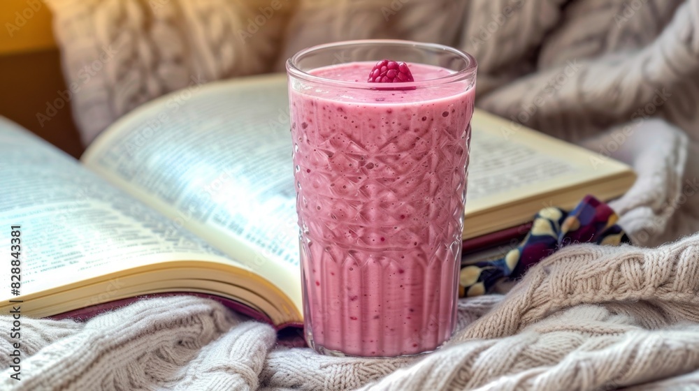 Cozy Reading Corner with Raspberry Smoothie and Warm Throw Cozy Reading Corner with Raspberry Smoothie and Warm Throw