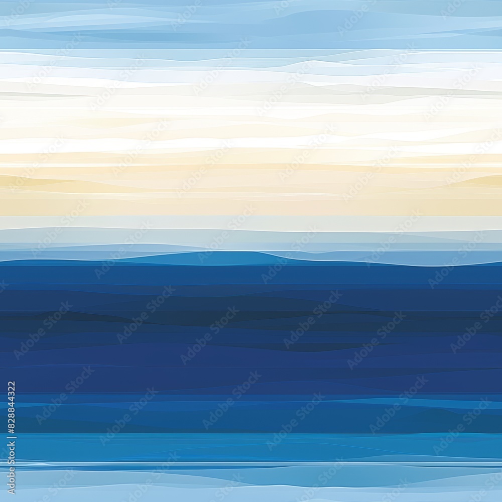 Obraz premium Abstract Blue Ocean Waves and Sunset Horizon Digital Artwork