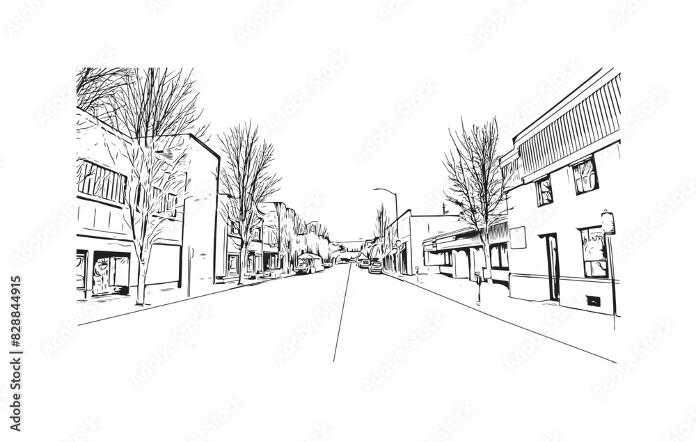 Print Building view with landmark of Santa Rasa is the city in California. Hand drawn sketch illustration in vector. Print Building view with landmark of Santa Rasa is the city in California. Hand drawn sketch illustration in vector.