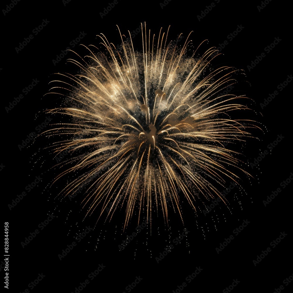Naklejka premium Colorful celebration fireworks isolated on black night sky background. Wonderful fireworks exploding