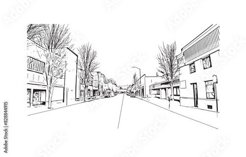 Print Building view with landmark of Santa Rasa is the city in California. Hand drawn sketch illustration in vector.