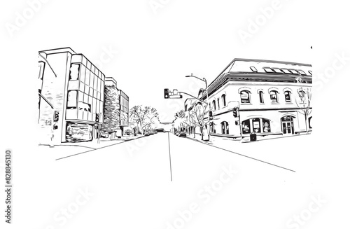 Print Building view with landmark of Santa Rasa is the city in California. Hand drawn sketch illustration in vector.