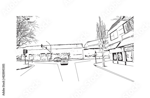 Print Building view with landmark of Santa Rasa is the city in California. Hand drawn sketch illustration in vector.
