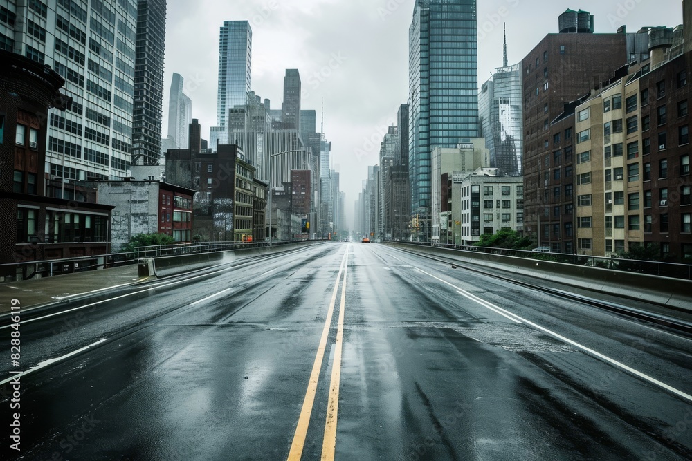 Empty highways skylines, A photo of an Empty asphalt road and a modern city, AI generated