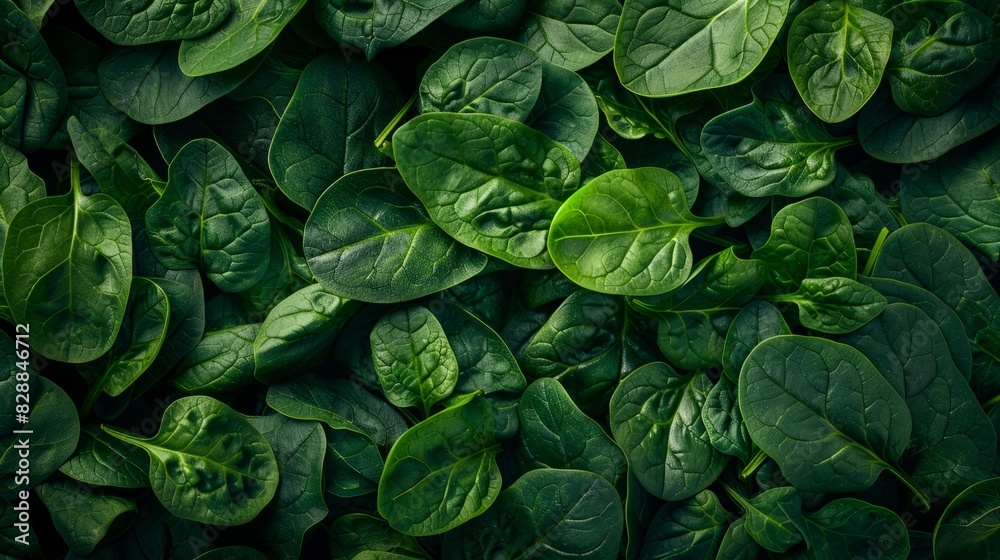 fresh organic spinach leaves on rustic wooden table - healthy green food background for vegan and vegetarian diets