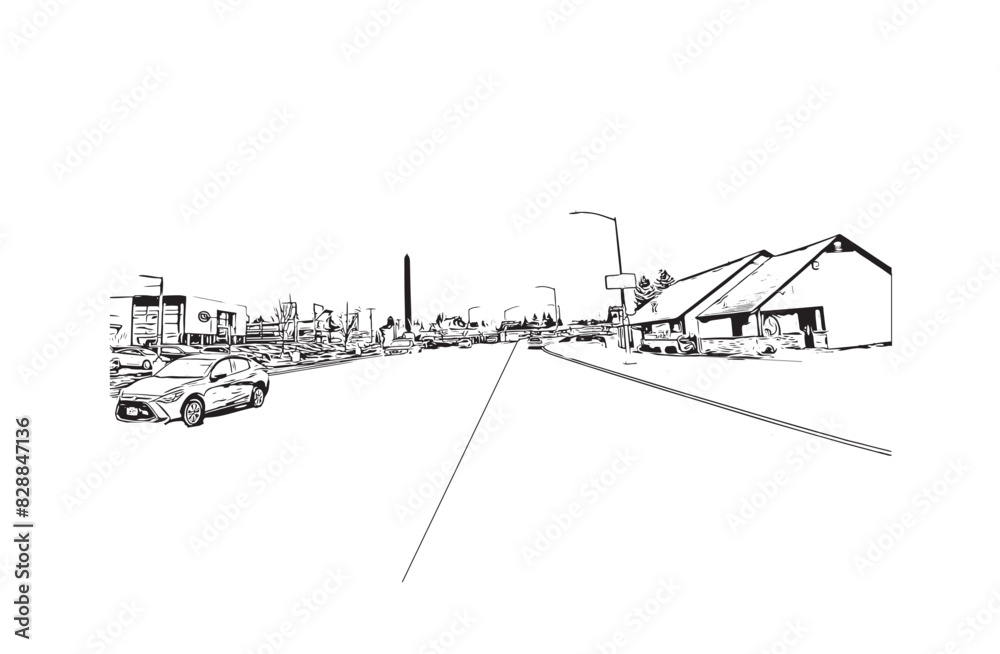 Print Building view with landmark of Santa Rasa is the city in California. Hand drawn sketch illustration in vector.