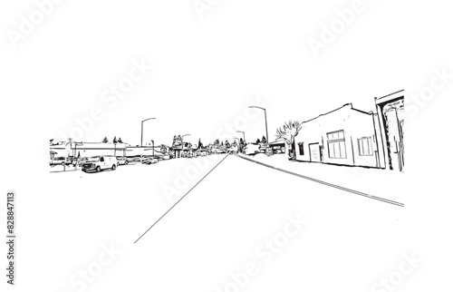 Print Building view with landmark of Santa Rasa is the city in California. Hand drawn sketch illustration in vector.