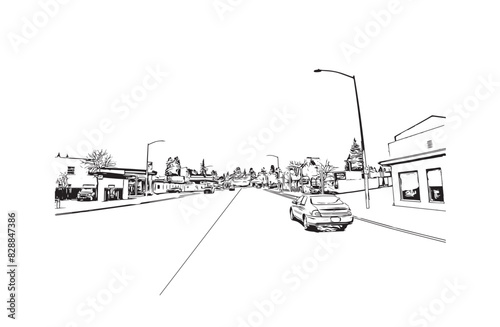 Print Building view with landmark of Santa Rasa is the city in California. Hand drawn sketch illustration in vector.