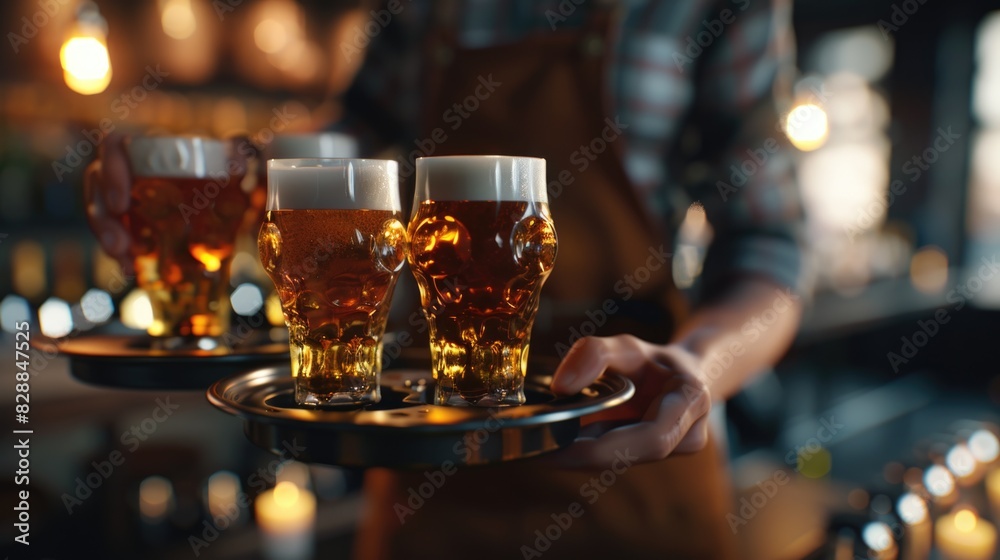 Friendly Bartender Serving Cold Craft Beer at Pub Friendly Bartender Serving Cold Craft Beer at Pub