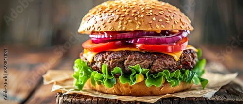 delicious vegan burger being prepared and sold at bustling street market - best-selling plant-based food item in trendy outdoor market setting photo