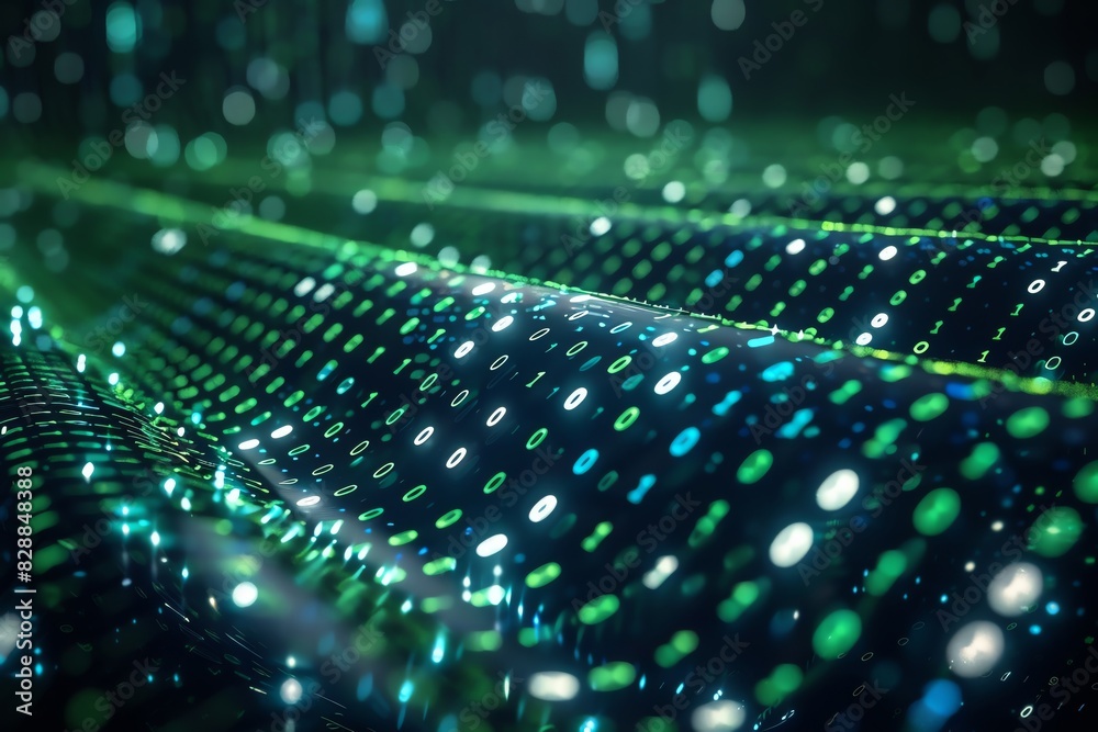 Abstract green and blue digital matrix background with lines and dots, representing data, technology, and network connectivity. Abstract green and blue digital matrix background with lines and dots, representing data, technology, and network connectivity.