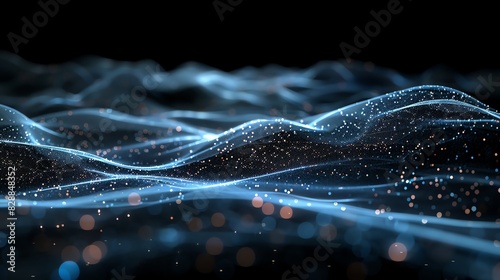 Abstract digital wave with particles. Futuristic data visualization concept. Machine learning and artificial intelligence technology.