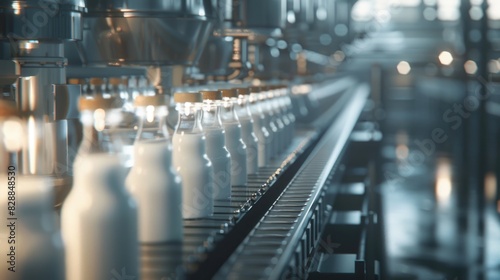 Automated Milk Bottling Line in Modern Dairy Factory