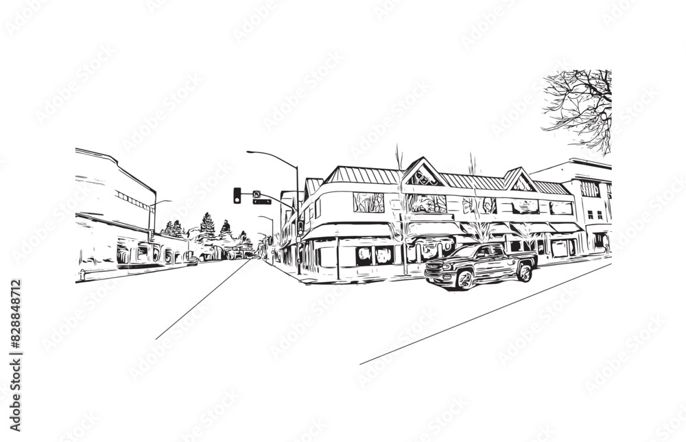 Obraz premium Print Building view with landmark of Santa Rasa is the city in California. Hand drawn sketch illustration in vector.