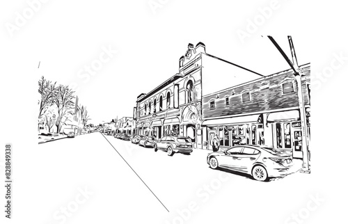 Print Building view with landmark of Santa Rasa is the city in California. Hand drawn sketch illustration in vector.