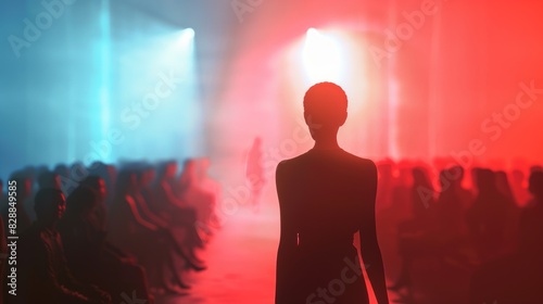Silhouette of a Model on the Runway at a Fashion Show Event