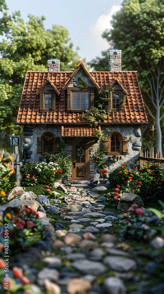 Obraz premium Small cottage house with garden