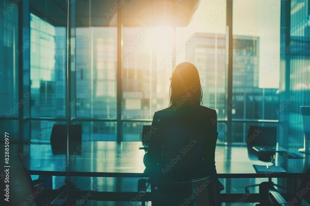 Modern business woman in office with copy space. Modern business woman in office with copy space.