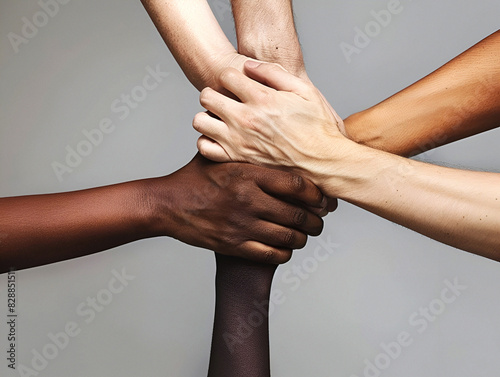 Diverse hands united in a circle of solidarity