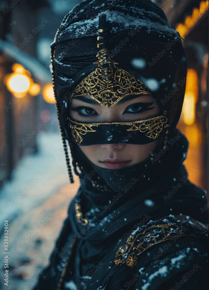 Woman person in a mask with and black Woman person in a mask with and black