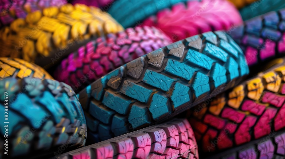 Colorful stack of tires