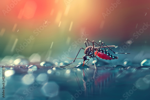 Dengue hemorrhagic fever, aedes mosquito sucking human blood on skin. photo