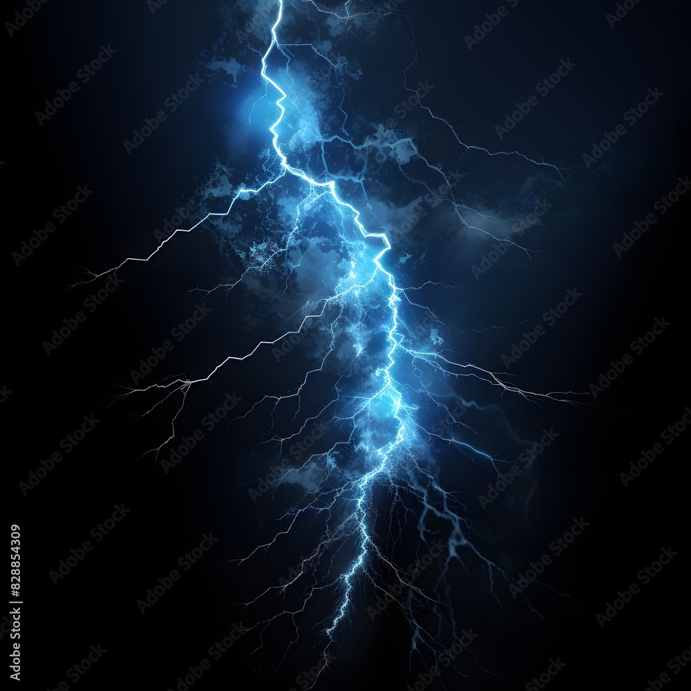 A lightning bolt in the sky isolated on a dark background. Generative AI.