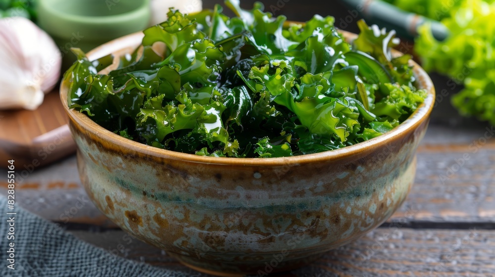 Fresh Organic Kale Salad in Rustic Ceramic Bowl Fresh Organic Kale Salad in Rustic Ceramic Bowl