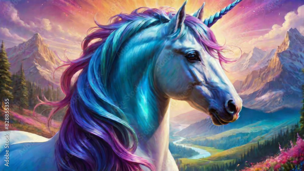 A beautiful unicorn. Fantasy background. A beautiful unicorn. Fantasy background.