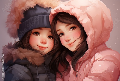 Winter Friends Smiling Together