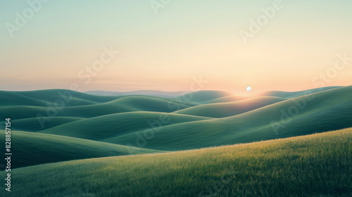 sunset of landscape with grass hills