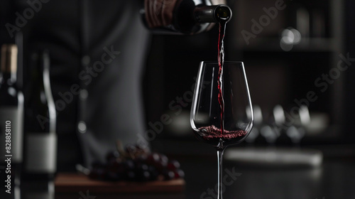 Pouring Red Wine into a Glass in a Refined Setting