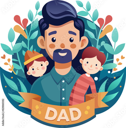 Father's day Sticker on badge Illustration. Design use for postcard, label, logo