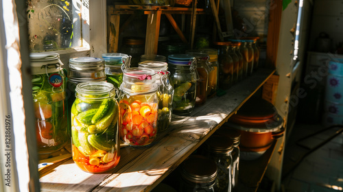 jars of pickled veggetables on a shelf