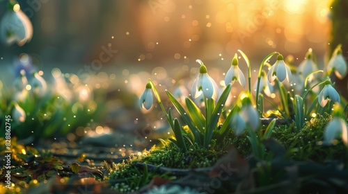 Snowdrop blooming on a spring morning photo