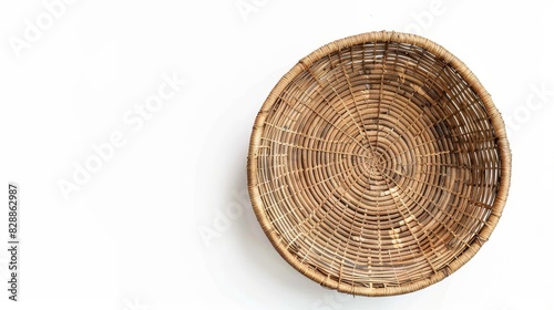 old woven basket top view isolated on on white background