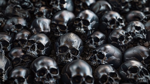 pile of monochrome skulls in black color