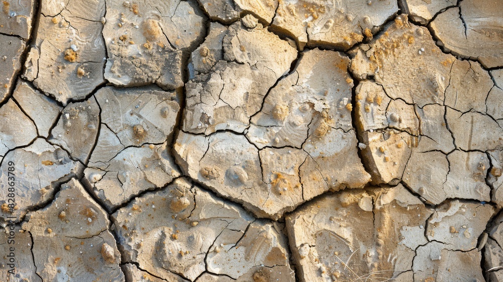 Land with parched and fissured soil Desert landscape in the context of climate change Land with parched and fissured soil Desert landscape in the context of climate change