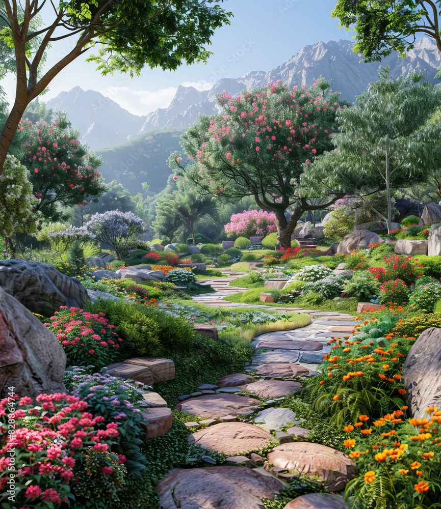 Naklejka premium Fantasy Valley's Beautiful Garden Path