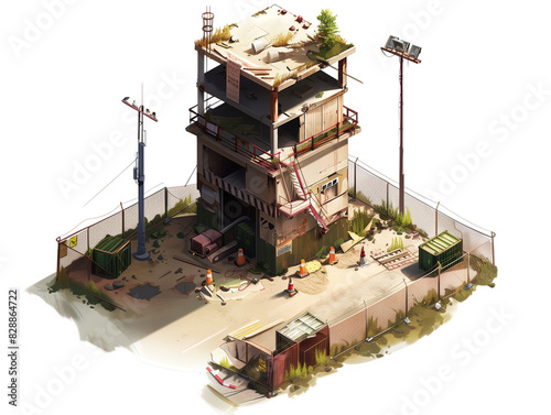 Abandoned Building, Game Graphic Asset, Transparent Background