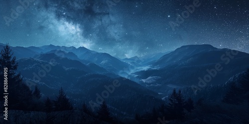 Enchanting night sky full of stars above a serene, snow-covered mountain range © gunzexx png and bg